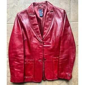 Vintage GAP Red Leather Blazer Womens Jacket 100% Genuine Leather Small